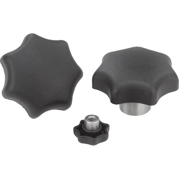 Kipp Star Grip With Protruding Bushing M05X15, D1=25, H=17, Form:L, Thermoplastic Black, Comp:Steel K0153.405X15